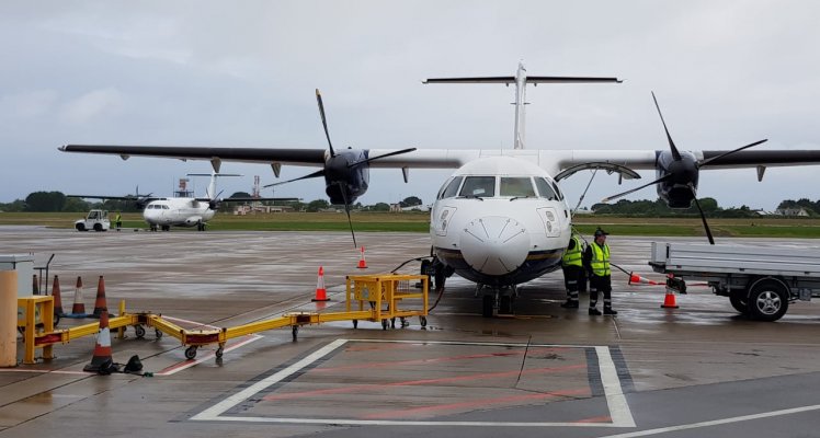 Blue Islands aircraft on stand Guernsey Airport