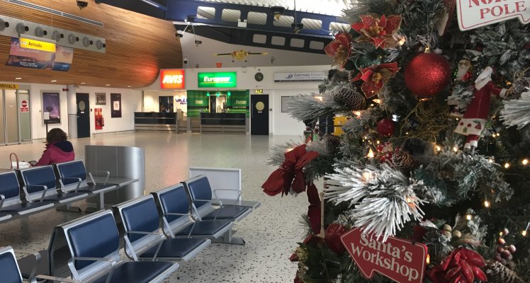 Guernsey Airport Passenger Terminal with Christmas tree