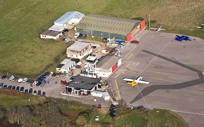 Alderney Airport apron from the sky