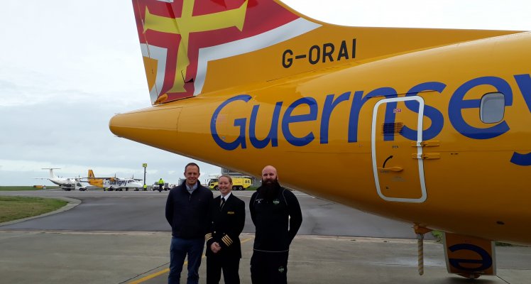 In the photo are Raiders directors (left to right) Chris Gnapp and Jordan Reynolds and in the middle Aurigny Captain Fiona Power, who also plays for Raiders.