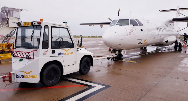 Blue Islands plane on stand at Guernsey Airport