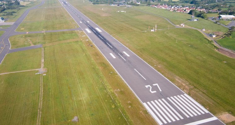 Guernsey Airport runway from the air