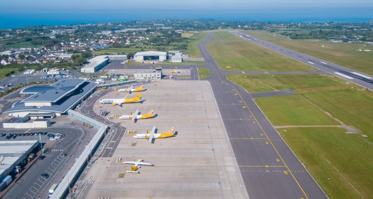 Guernsey Airport apron area from the sky