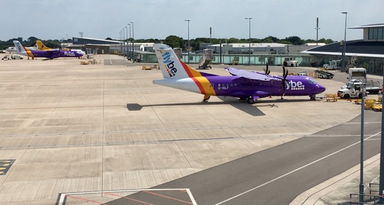 Blue Islands plane on Guernsey Airport apron