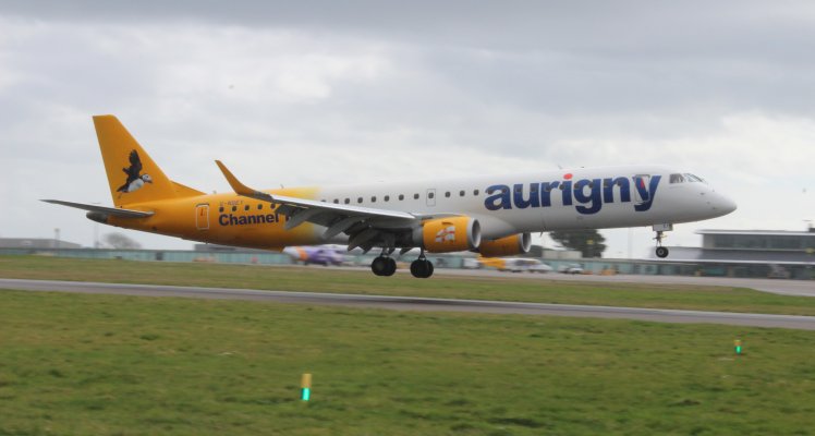 Aurigny Jet landing at Guernsey Airport