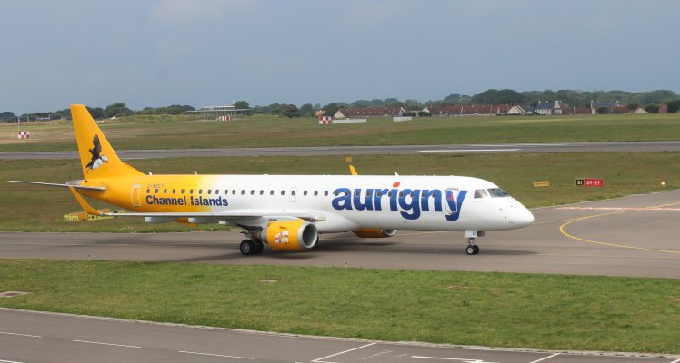 Aurigny's E195 jet on taxiway