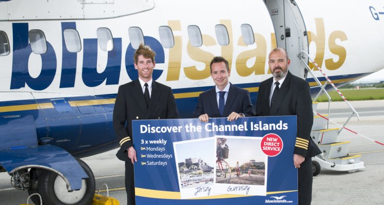 (L-R) Henry Lucas (First Officer, Blue Islands), Al Titterington (Managing Director, Cornwall Airport Newquay) and Dougie Hoblyn (Chief Operations Officer / Accountable Manager, Blue Islands).