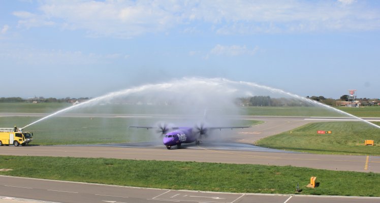 Blue Islands Planned water cannoned by Guernsey Airport Fire and Rescue Service appliances